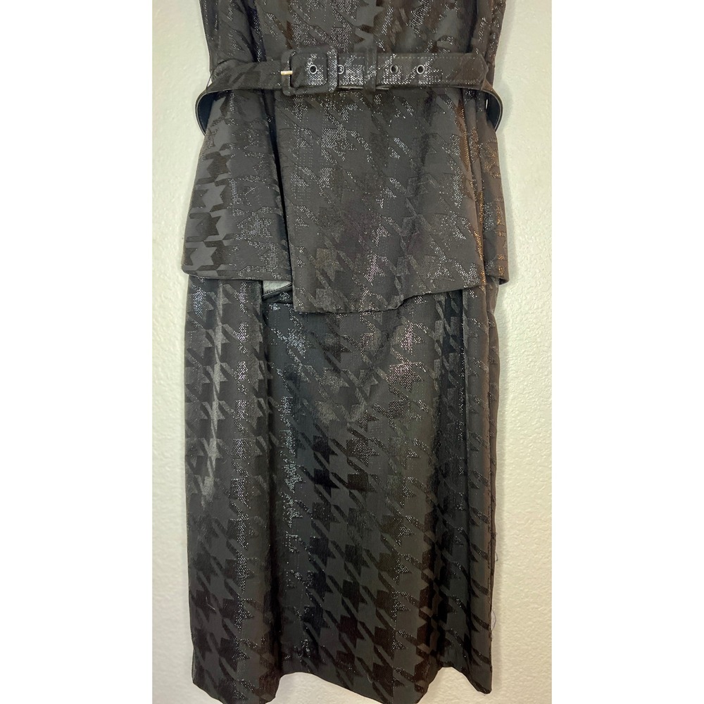 Eva Franco Vintage Black Houndstooth Peplum Dress Belted USA Made Size 6 - Picture 3 of 10